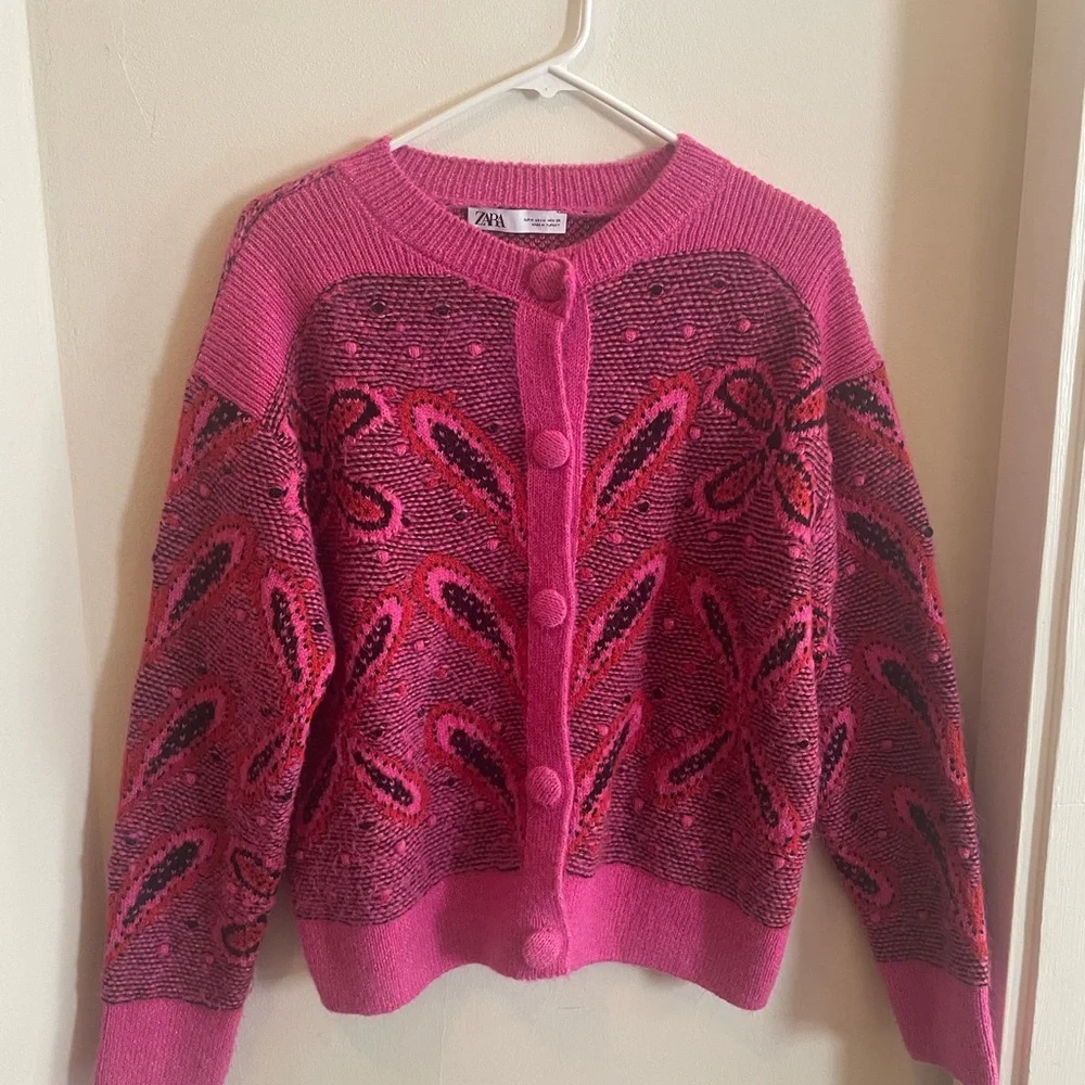 Zara Vibrant Pink Floral Cardigan - Picture 1 of 3